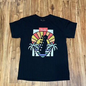 Fender mens shirt medium short sleeve graphic tee black cotton music rock cotton